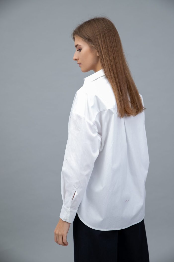 Cotton Polpin Shirt Dropped Shoulder White back side view Cotton Polpin Shirt Dropped Shoulder White back side view