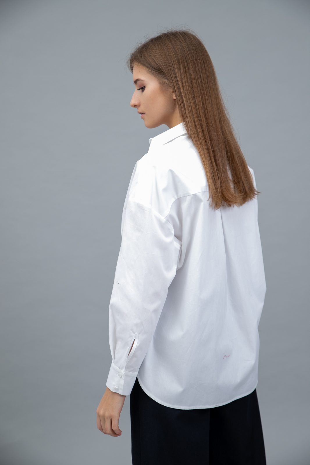 Cotton Polpin Shirt Dropped Shoulder White back side view