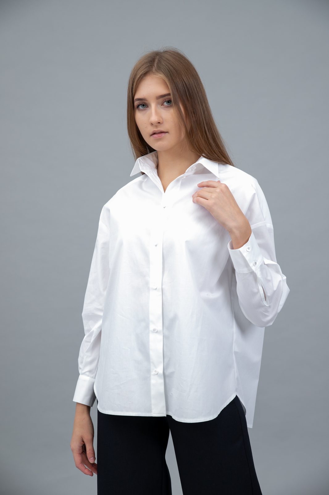 Cotton Polpin Shirt Dropped Shoulder White front view