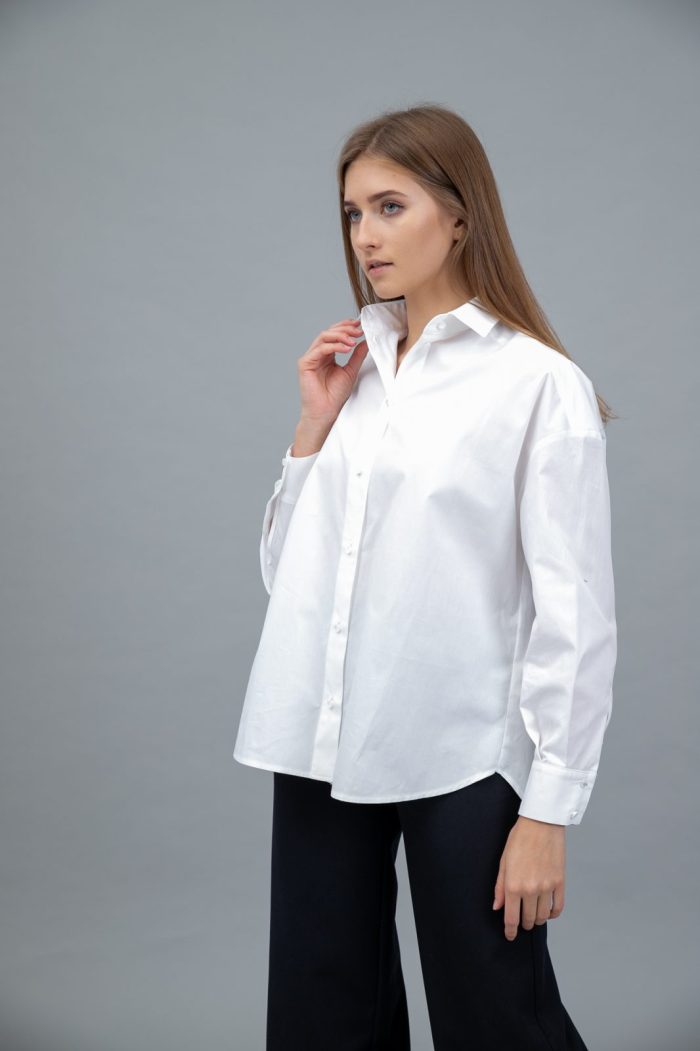 Cotton Polpin Shirt Dropped Shoulder White side view Cotton Polpin Shirt Dropped Shoulder White side view