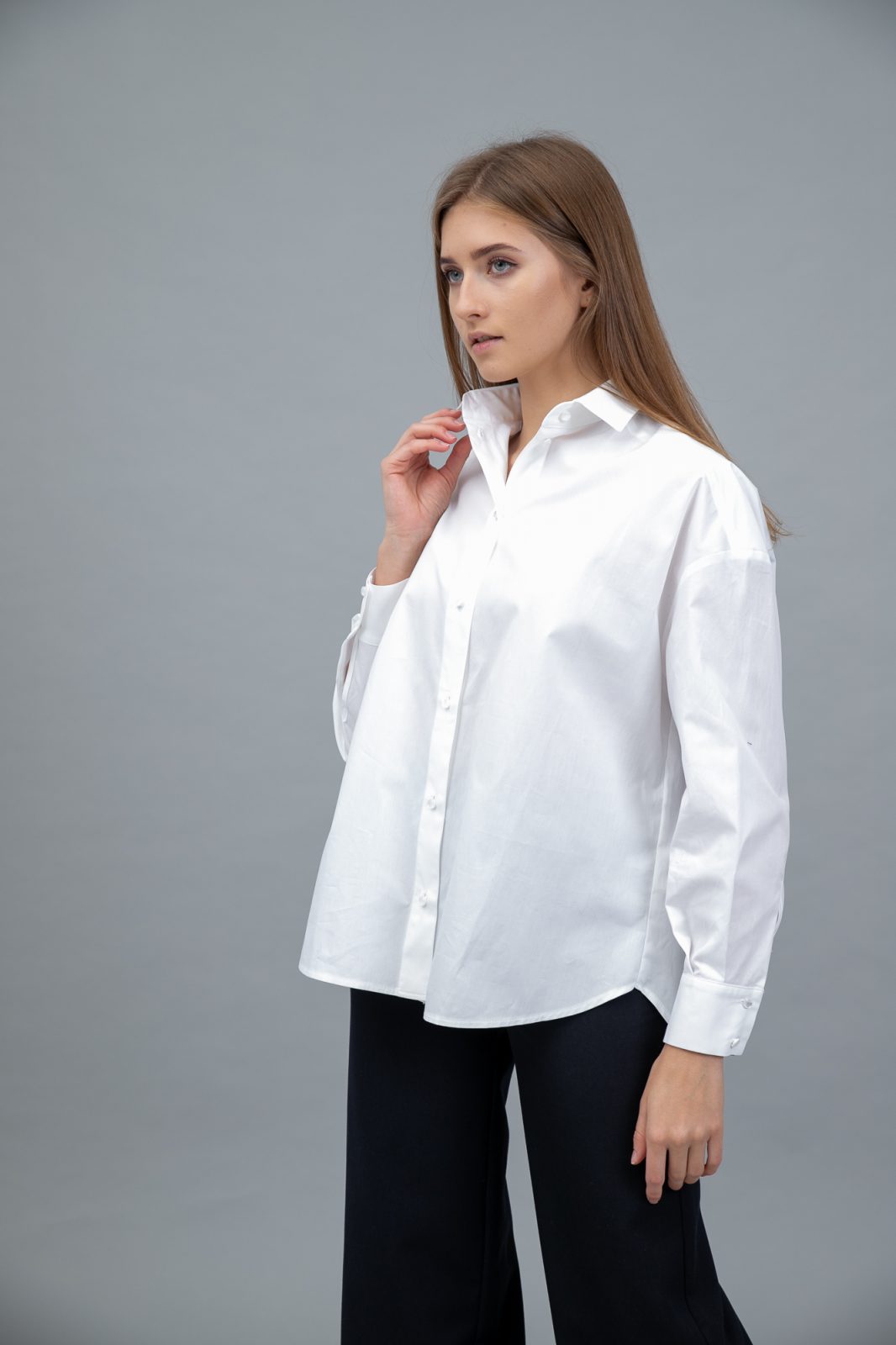 Cotton Polpin Shirt Dropped Shoulder White side view