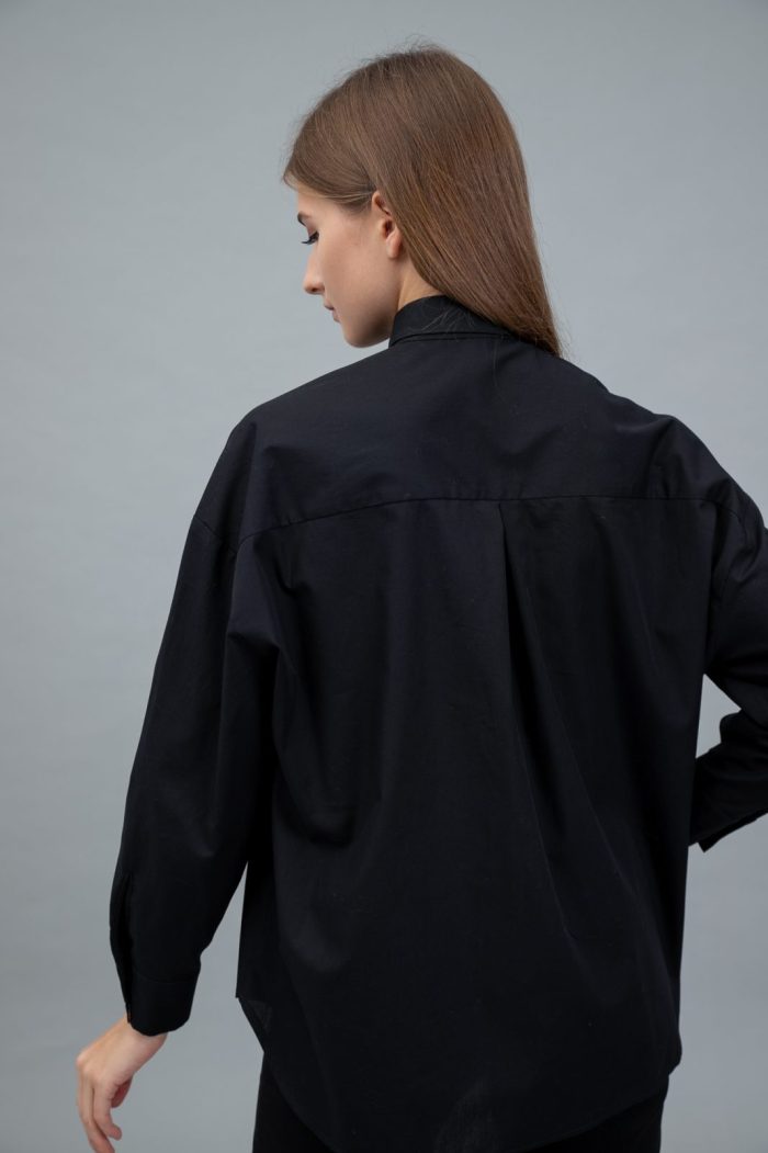 Cotton Poplin Shirt Dropped Shoulder Black back view Cotton Poplin Shirt Dropped Shoulder Black back view