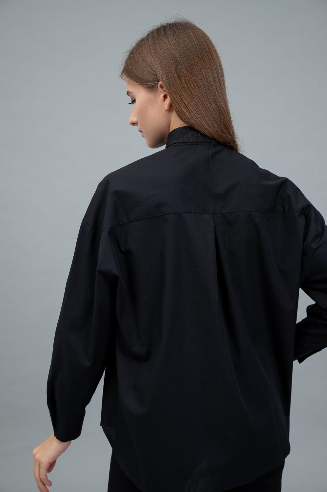 Cotton Poplin Shirt Dropped Shoulder Black back view