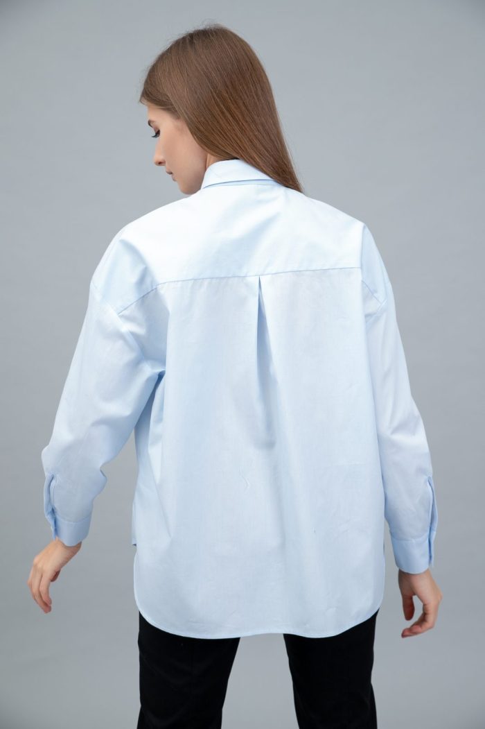 Cotton Poplin Shirt Dropped Shoulder Sky Blue back view Cotton Poplin Shirt Dropped Shoulder Sky Blue back view