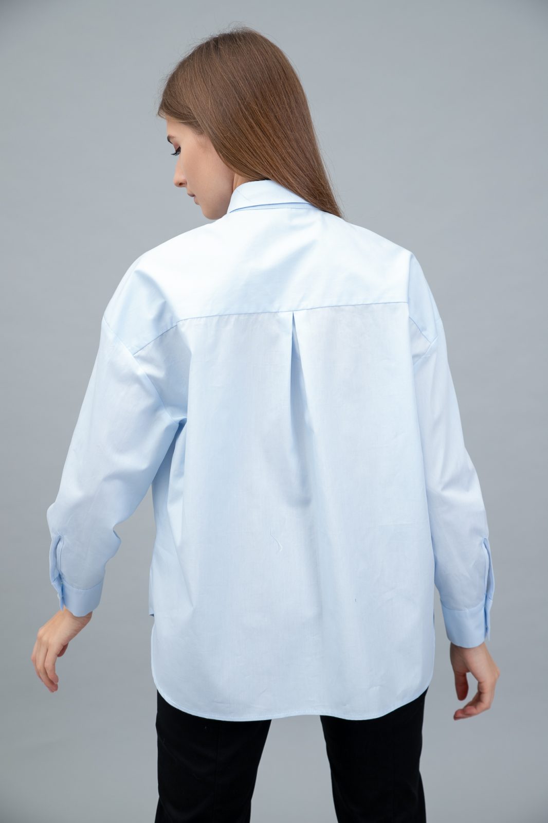 Cotton Poplin Shirt Dropped Shoulder Sky Blue back view