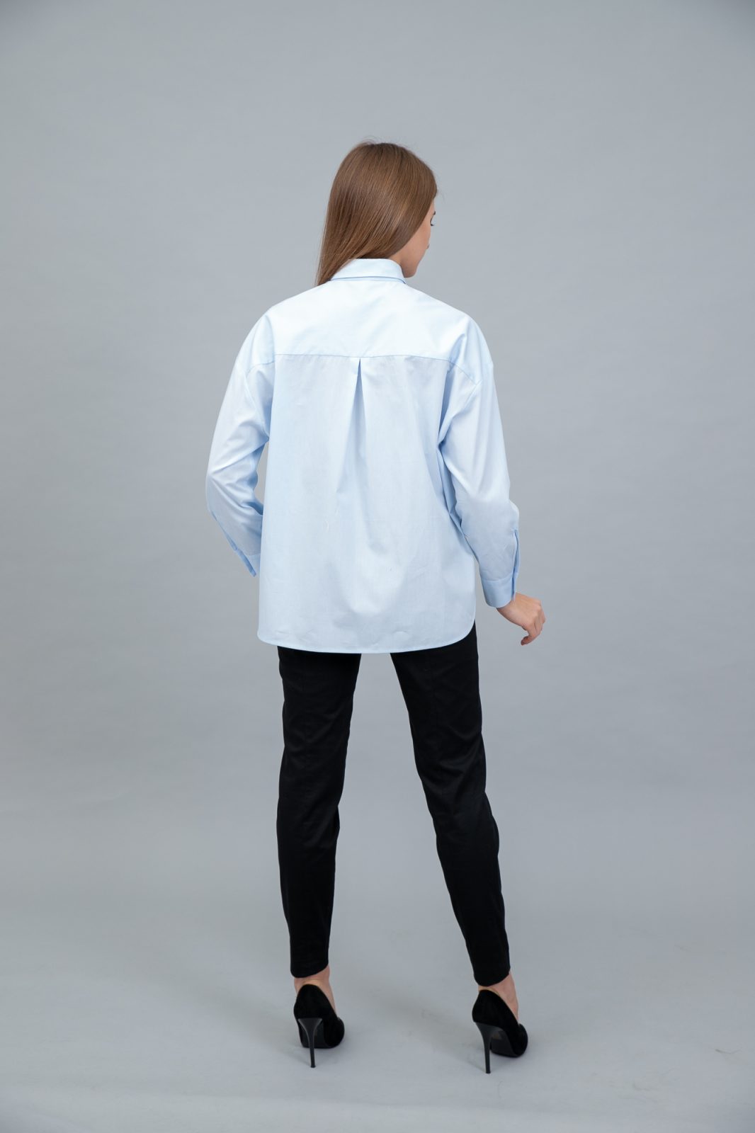 Cotton Poplin Shirt Dropped Shoulder Sky Blue further back view