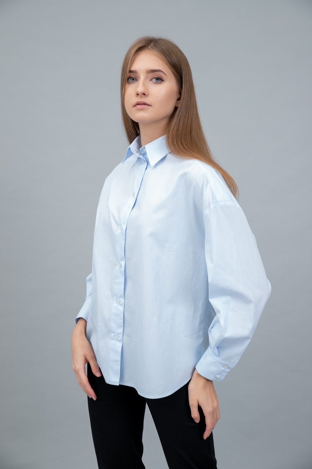 Cotton Poplin Shirt Dropped Shoulder Sky Blue side view