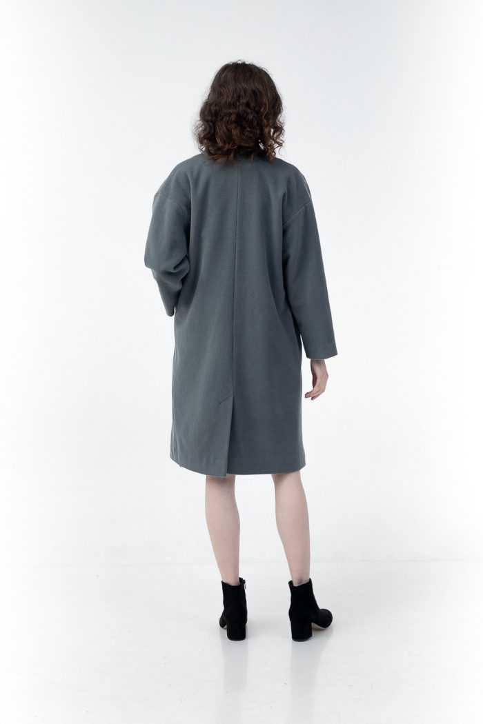 Double Breasted Wool And Cashmere Coat Grey another back view Double Breasted Wool And Cashmere Coat Grey another back view