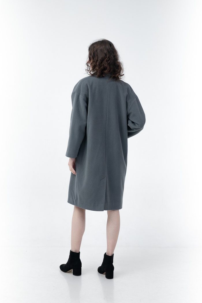 Double Breasted Wool And Cashmere Coat Grey back view Double Breasted Wool And Cashmere Coat Grey back view