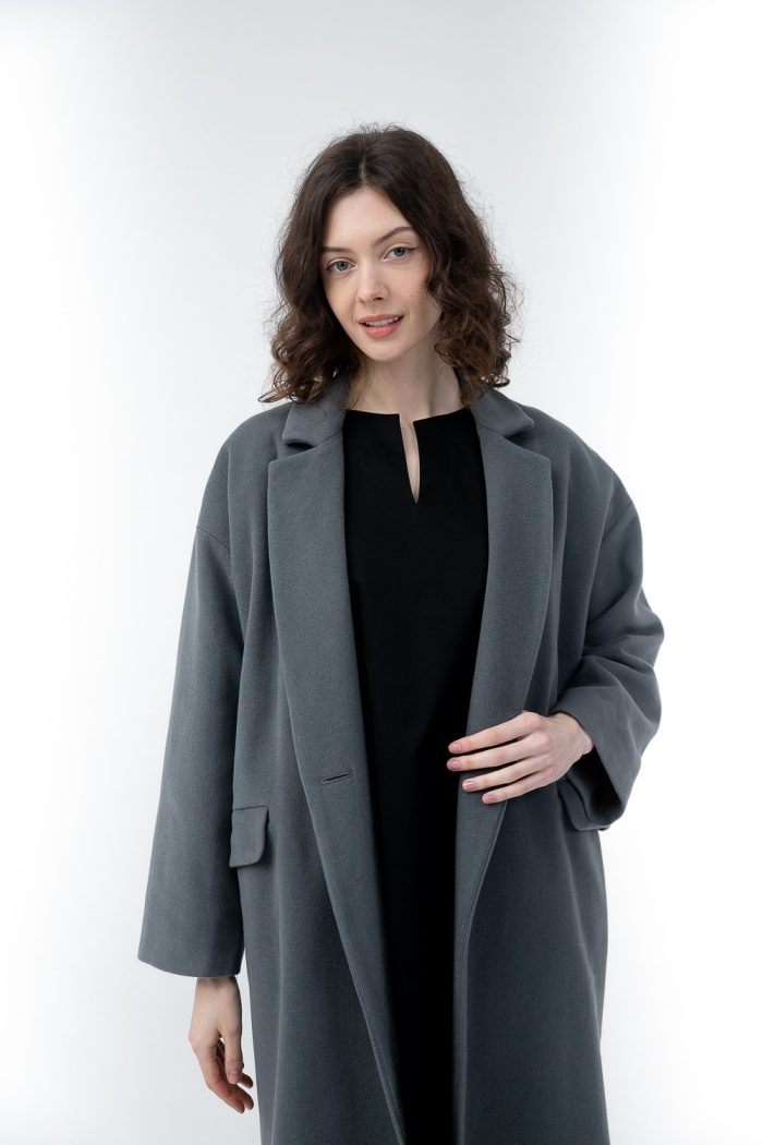 Double Breasted Wool And Cashmere Coat Grey close view Double Breasted Wool And Cashmere Coat Grey close view