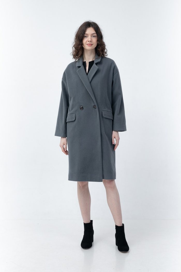 Double Breasted Wool And Cashmere Coat Grey closed view Double Breasted Wool And Cashmere Coat Grey closed view