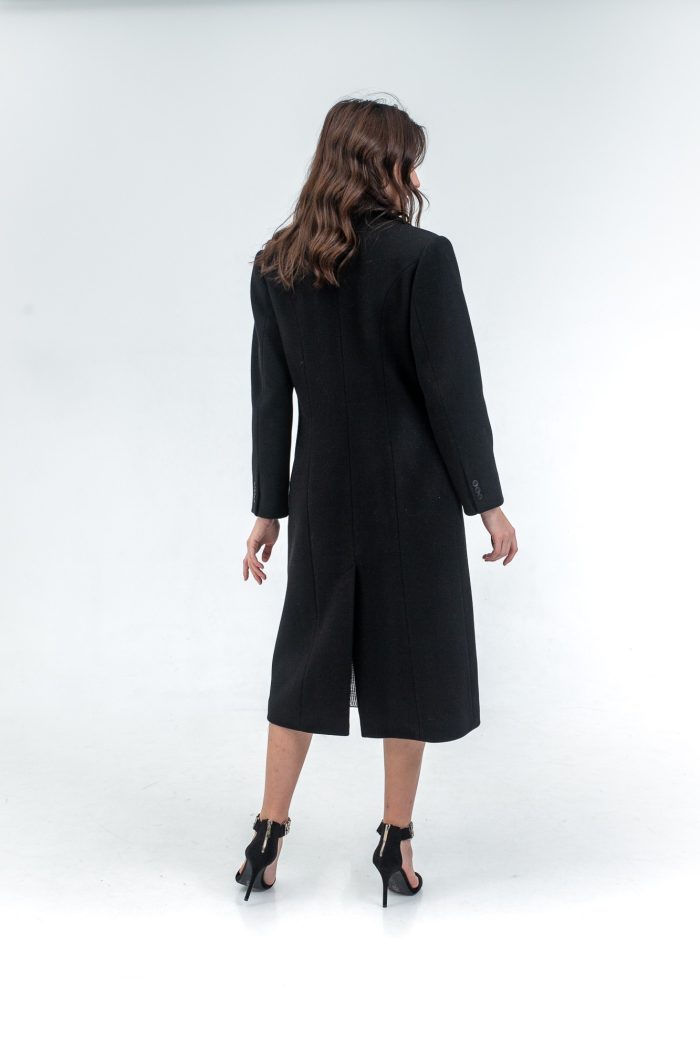 Fitted Wool Black Midi Coat back view Fitted Wool Black Midi Coat back view