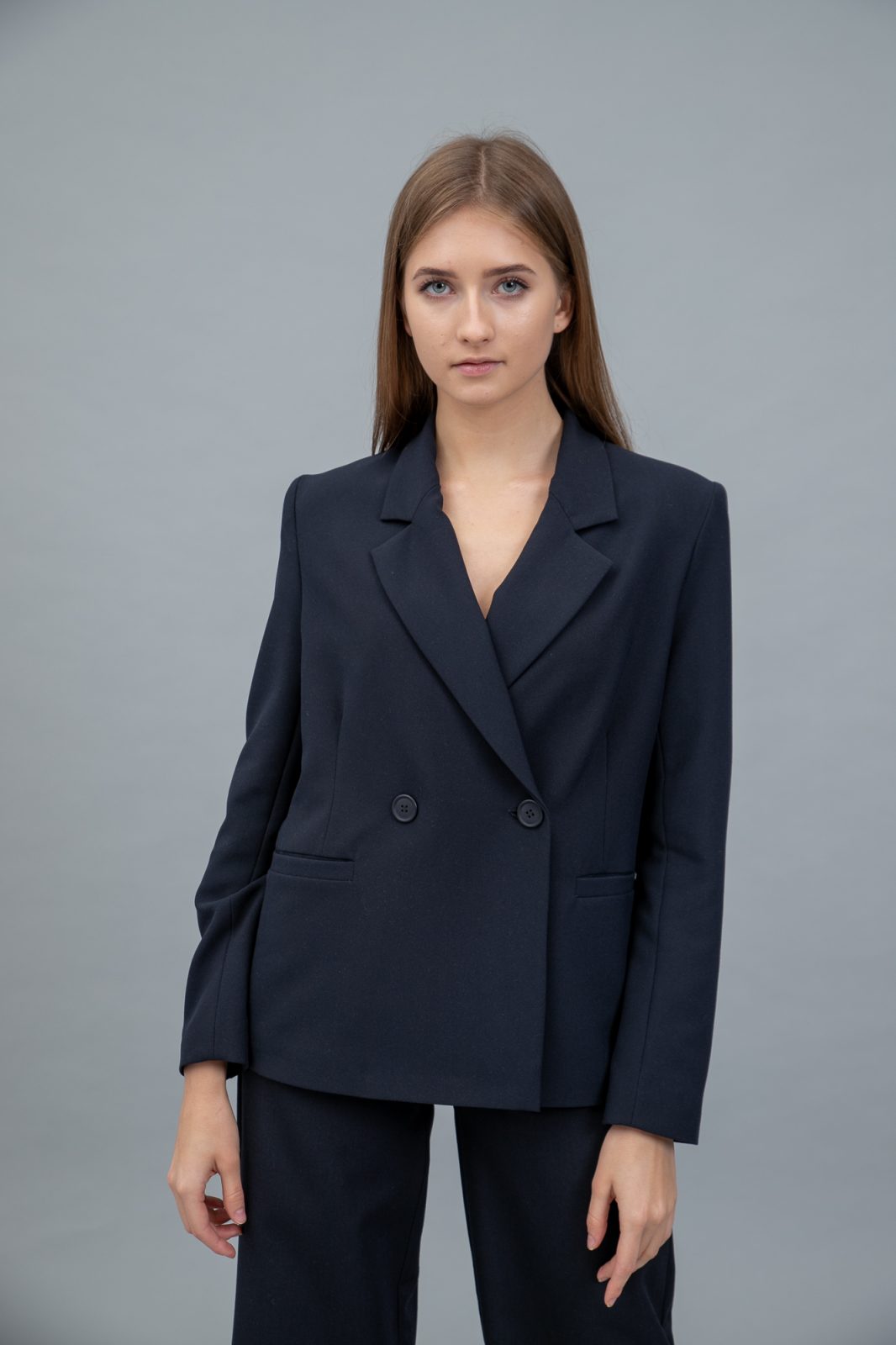 Oversized Double Breasted Blazer Navy front view