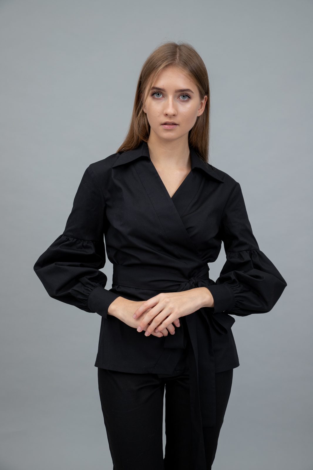 Rocky Cotton Poplin Wrap Shirt Black another front view