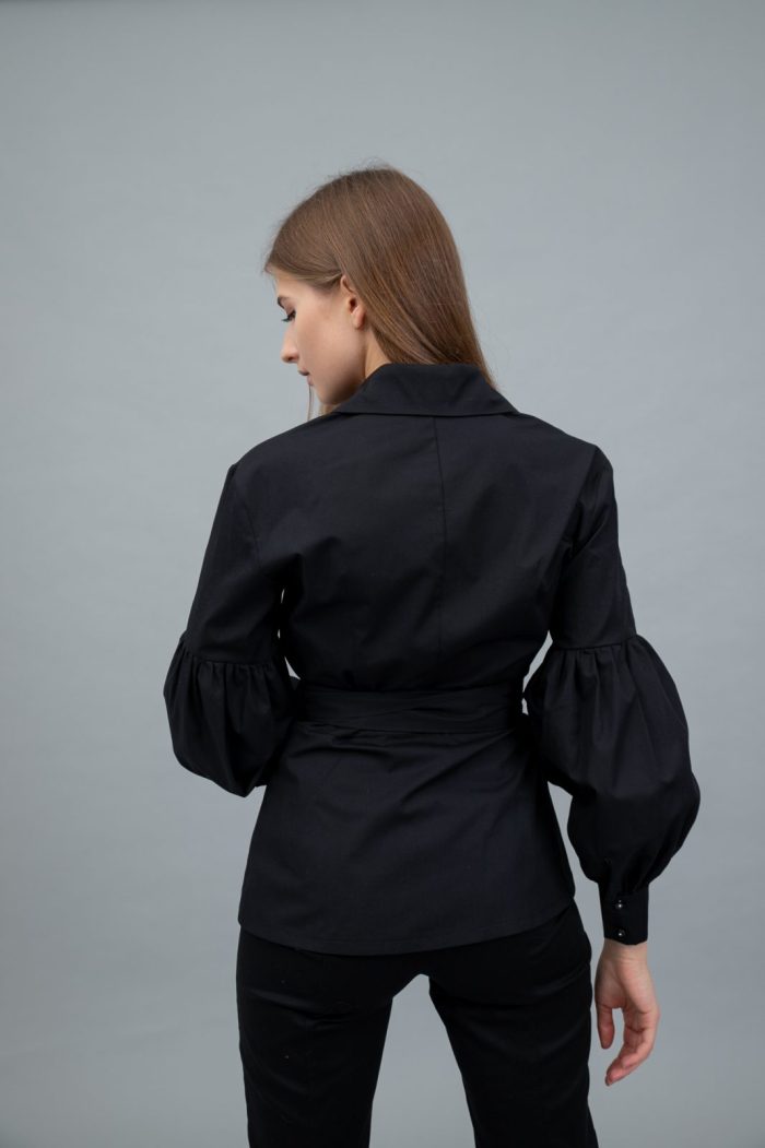 Rocky Cotton Poplin Wrap Shirt Black back view Rocky Cotton Poplin Wrap Shirt Black back view