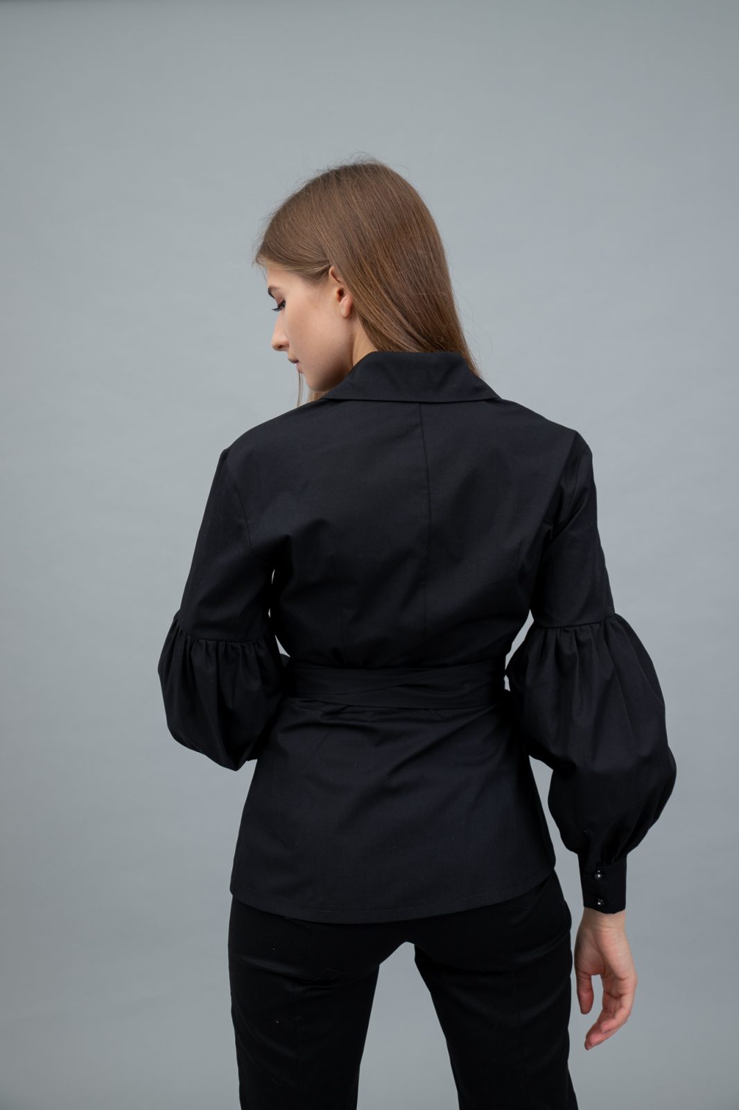 Rocky Cotton Poplin Wrap Shirt Black back view