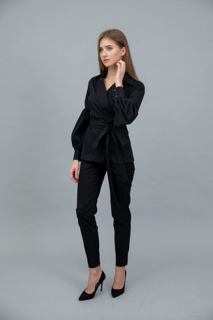 Rocky Cotton Poplin Wrap Shirt Black side view Rocky Cotton Poplin Wrap Shirt Black side view