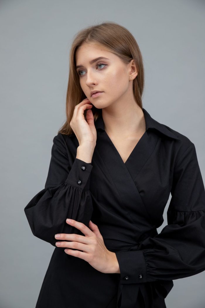 Rocky Cotton Poplin Wrap Shirt Black sleeve view Rocky Cotton Poplin Wrap Shirt Black sleeve view