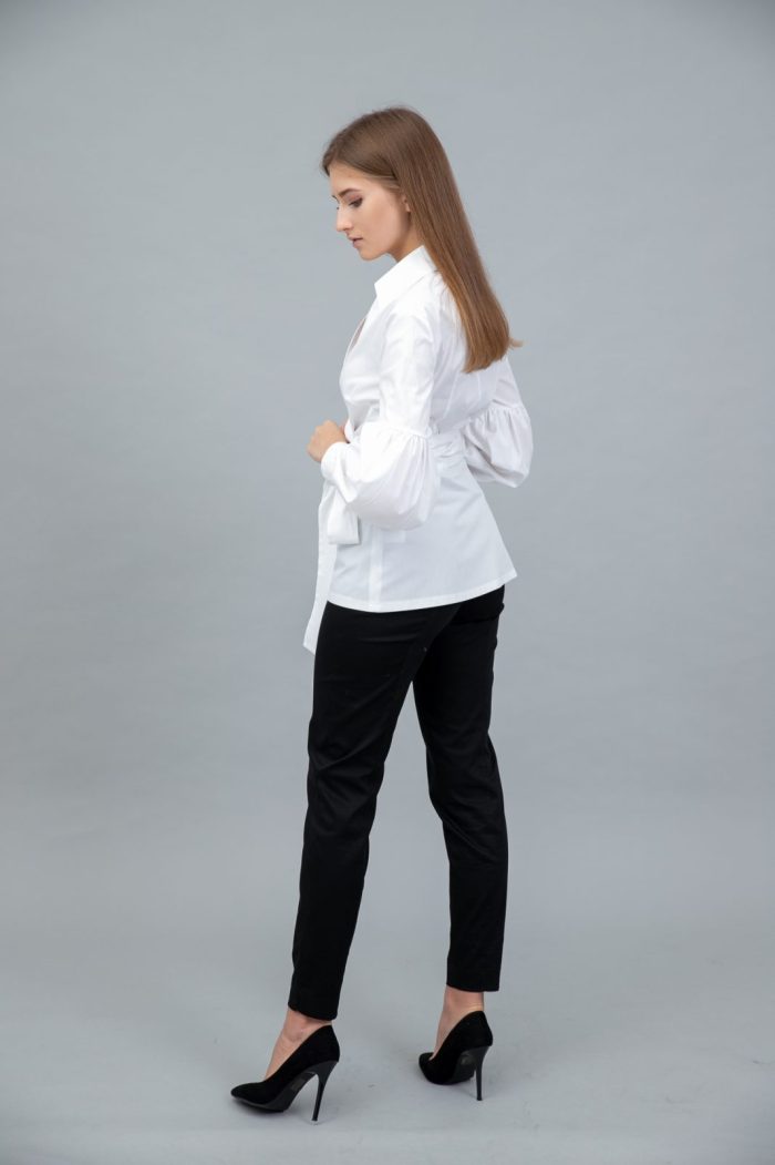 Rocky Cotton Poplin Wrap Shirt Snow White back side view Rocky Cotton Poplin Wrap Shirt Snow White back side view