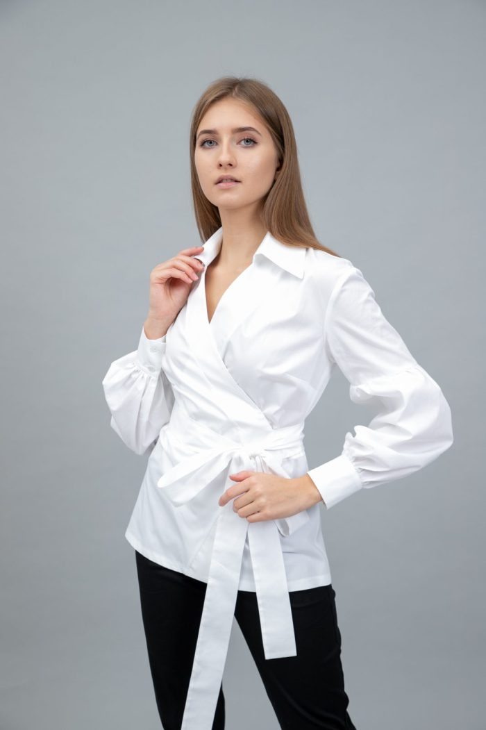 Rocky Cotton Poplin Wrap Shirt Snow White side view Rocky Cotton Poplin Wrap Shirt Snow White side view