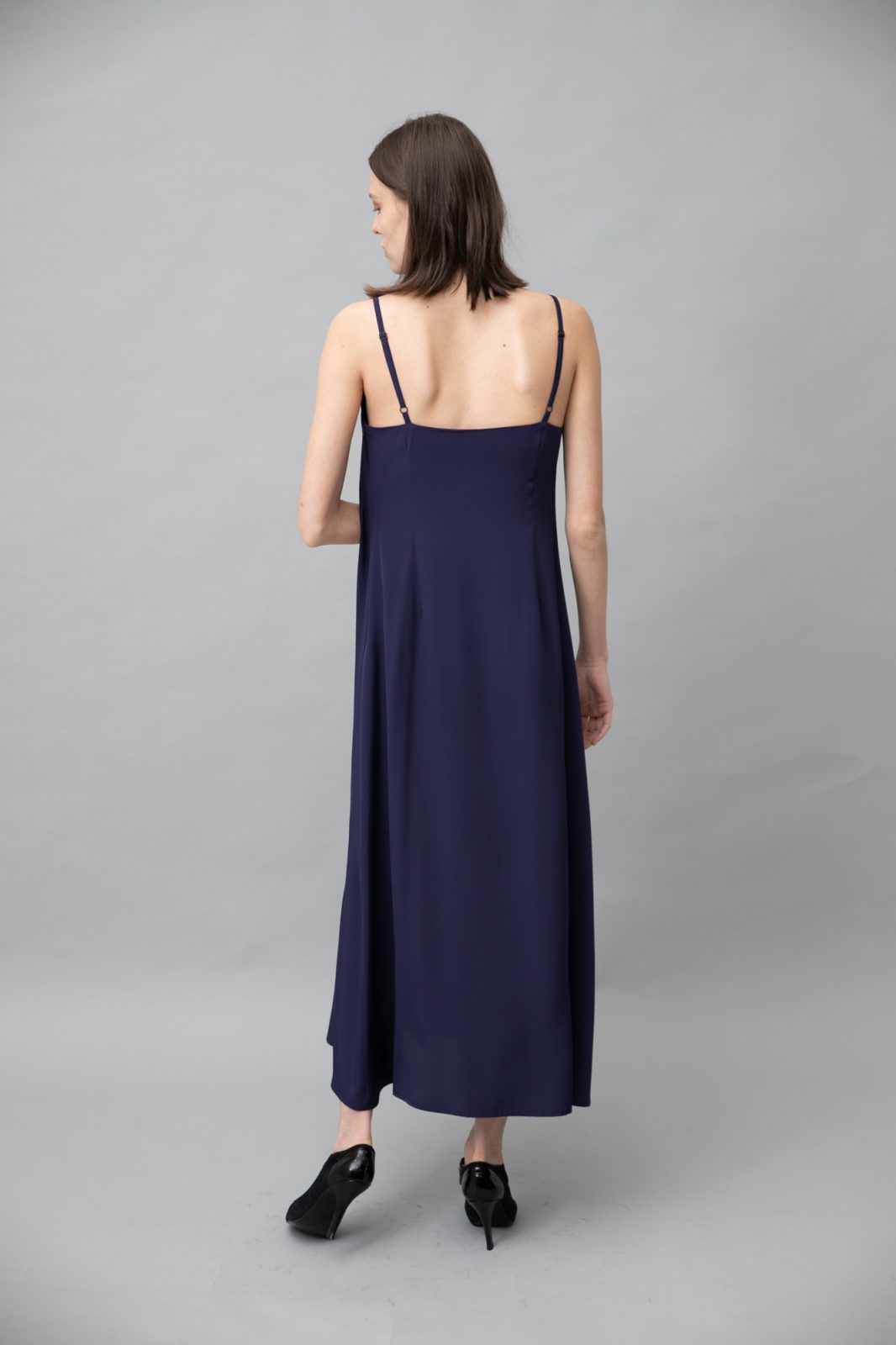 Silk Maxi Slip Dress Dark Purple back view