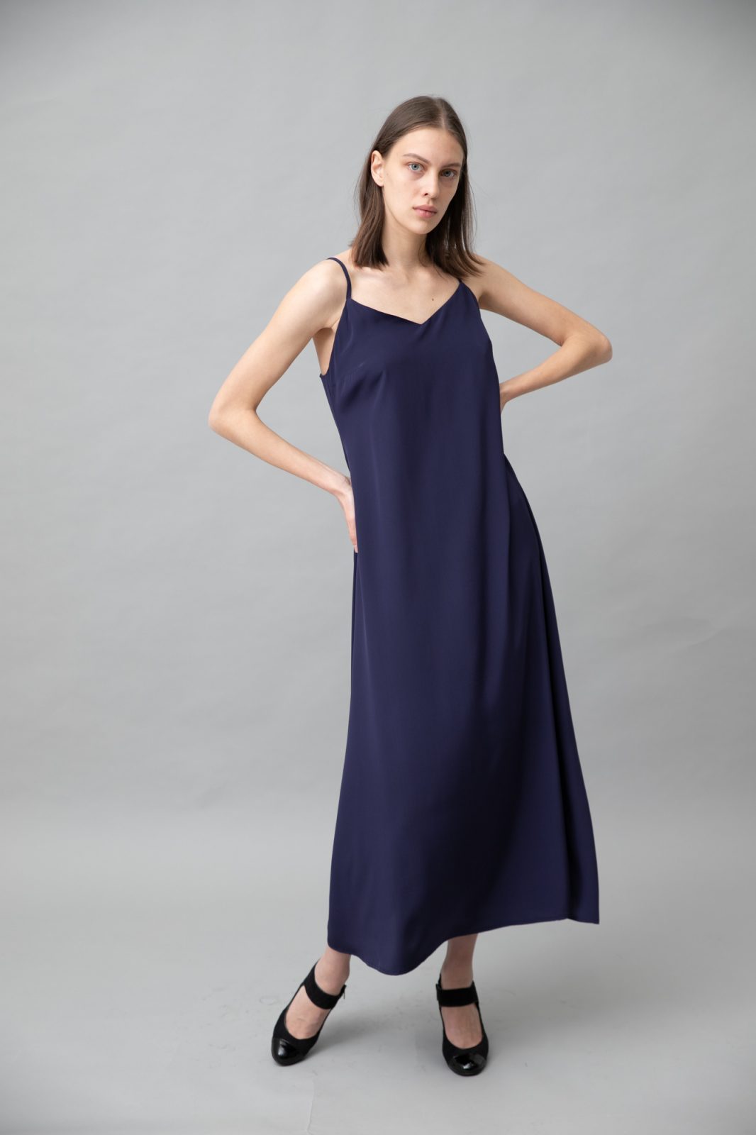 Silk Maxi Slip Dress Dark Purple front view