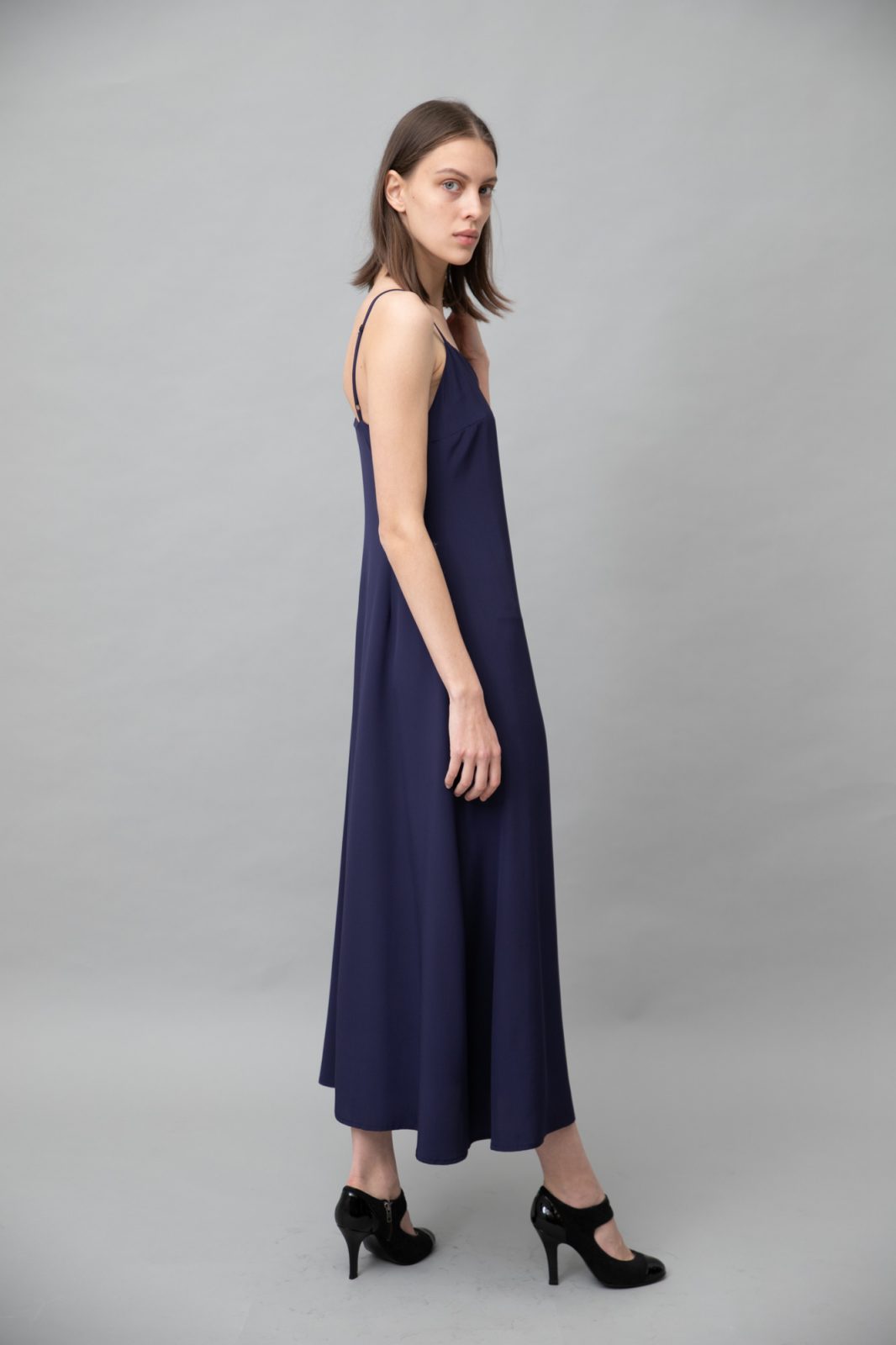 Silk Maxi Slip Dress Dark Purple side view