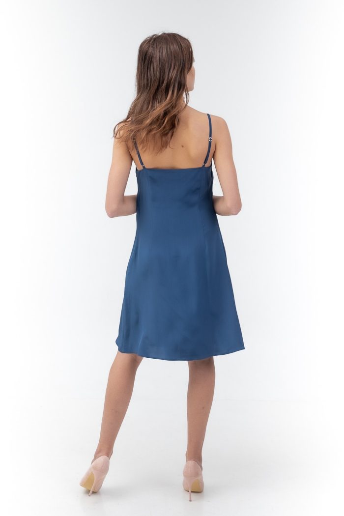 Silk Mini Slip Dress Blue back view Silk Mini Slip Dress Blue back view