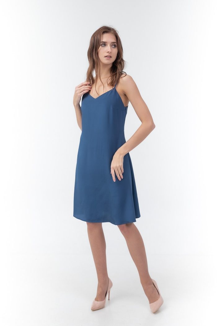 Silk Mini Slip Dress Blue forward view Silk Mini Slip Dress Blue forward view