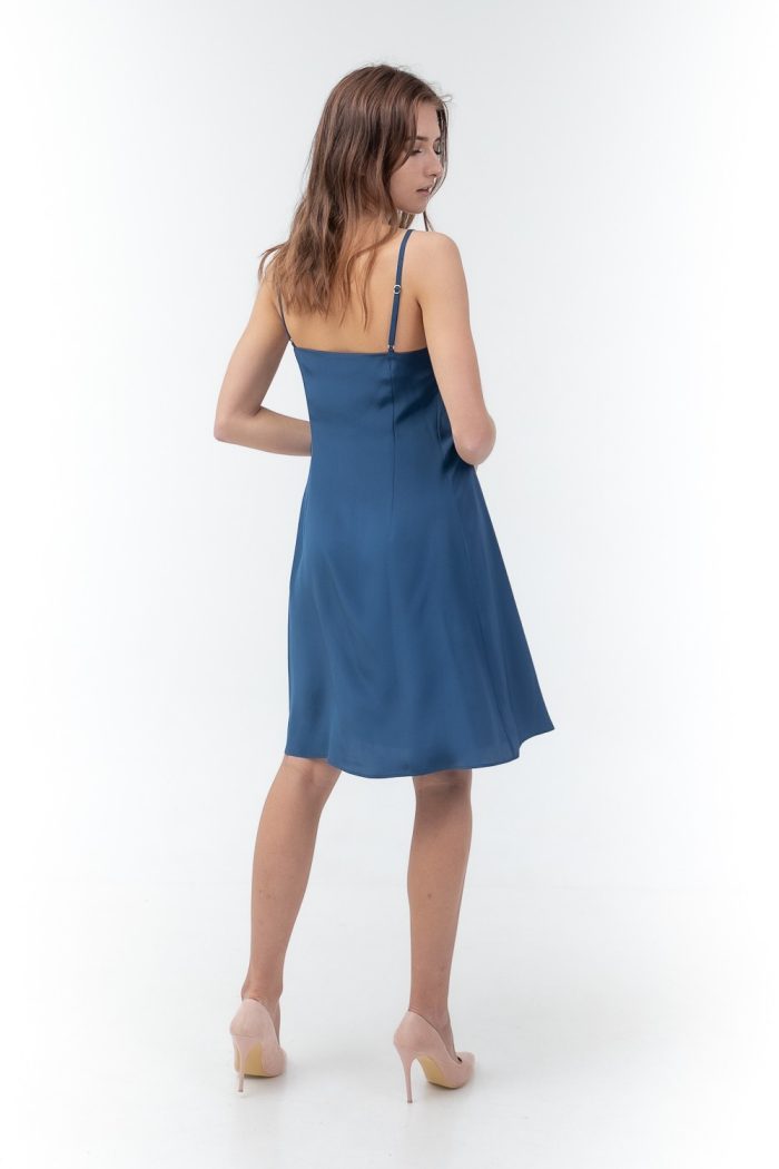 Silk Mini Slip Dress Blue side view Silk Mini Slip Dress Blue side view