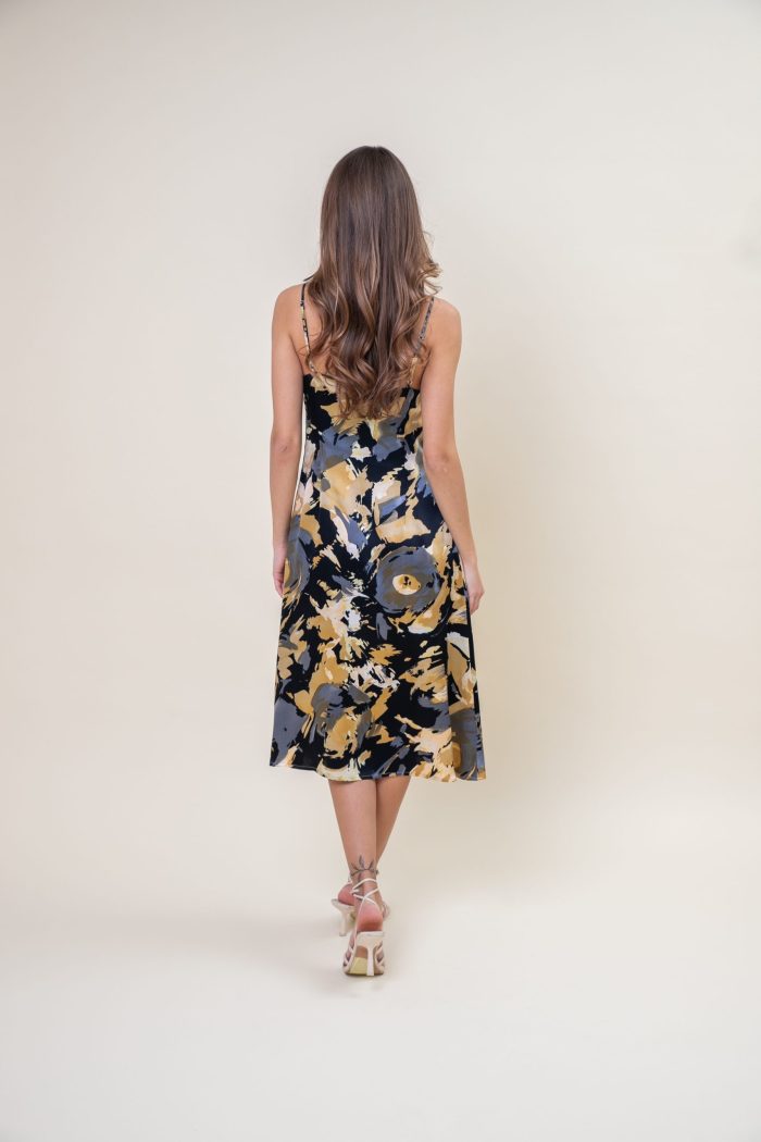 Silk Satin Midi Slip Dress Abstract back view Silk Satin Midi Slip Dress Abstract back view
