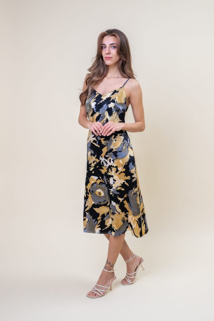 Silk Satin Midi Slip Dress Abstract side view Silk Satin Midi Slip Dress Abstract side view