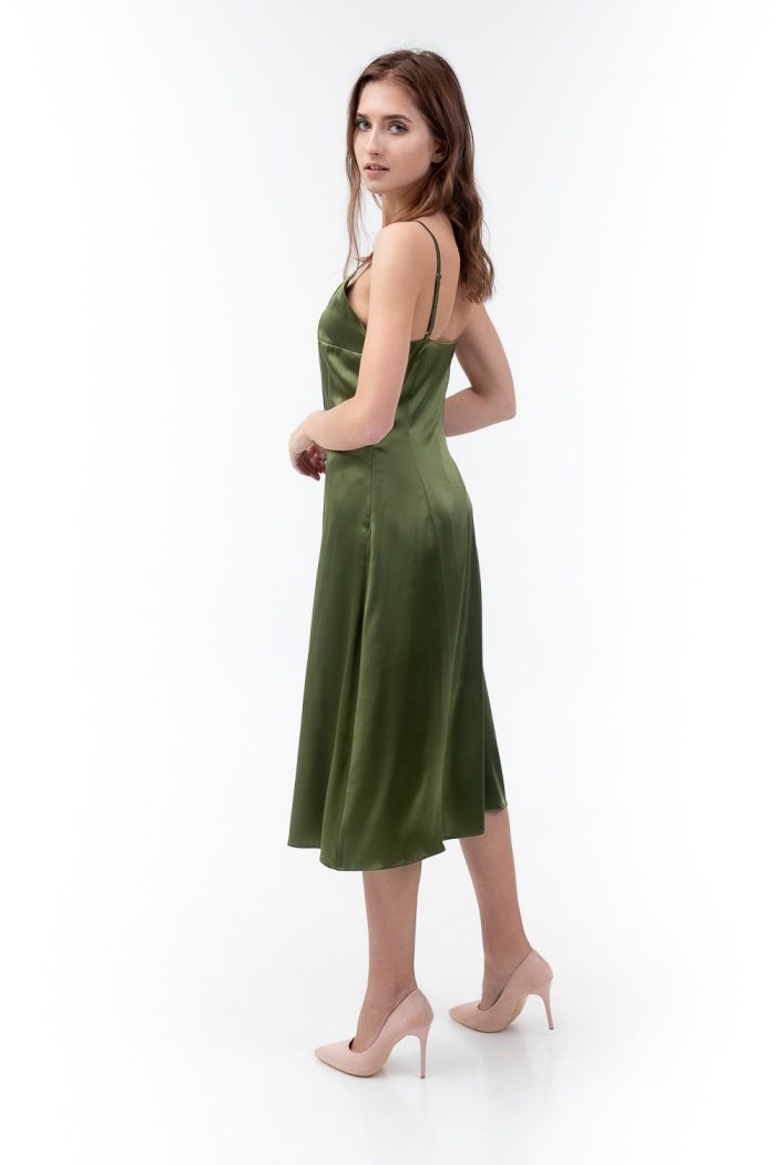 Silk Satin Midi Slip Dress side view Silk Satin Midi Slip Dress side view
