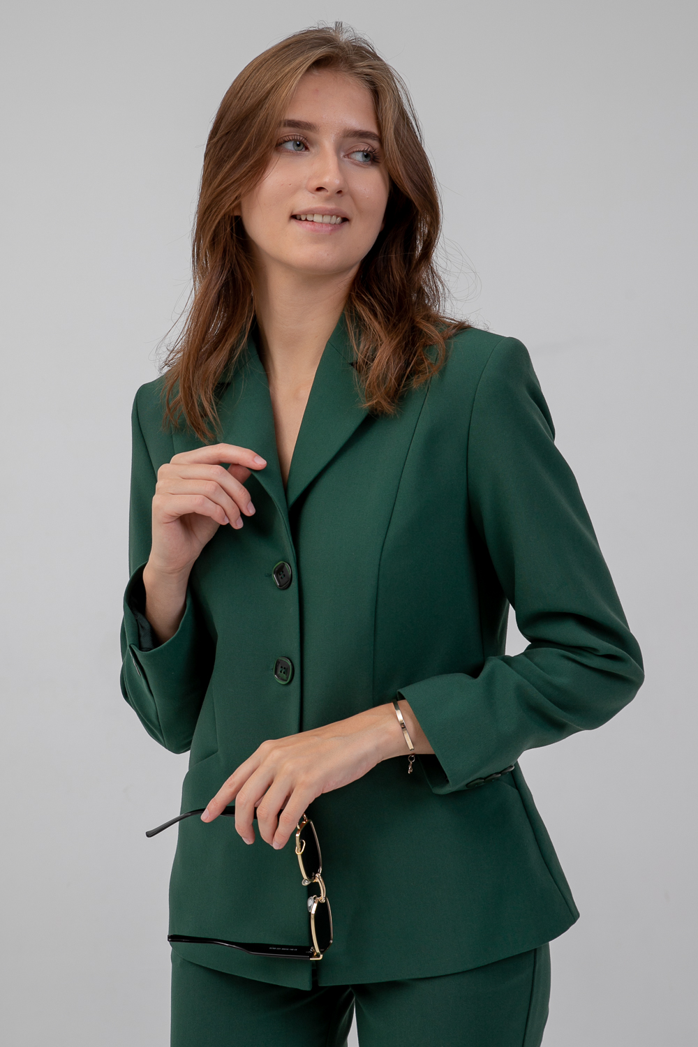 Single Breasted Fitted Blazer Green side view
