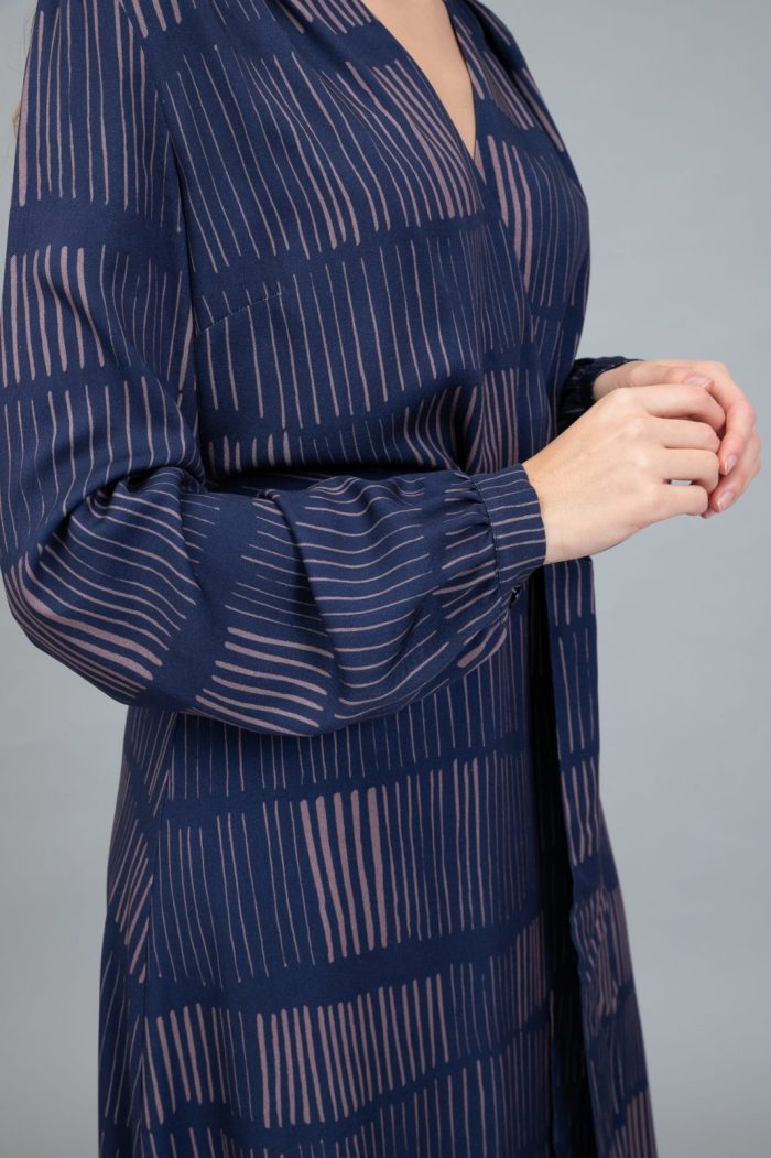 V Neck Faux Wrap Midi Dress Sticks On Navy sleeve view V Neck Faux Wrap Midi Dress Sticks On Navy sleeve view