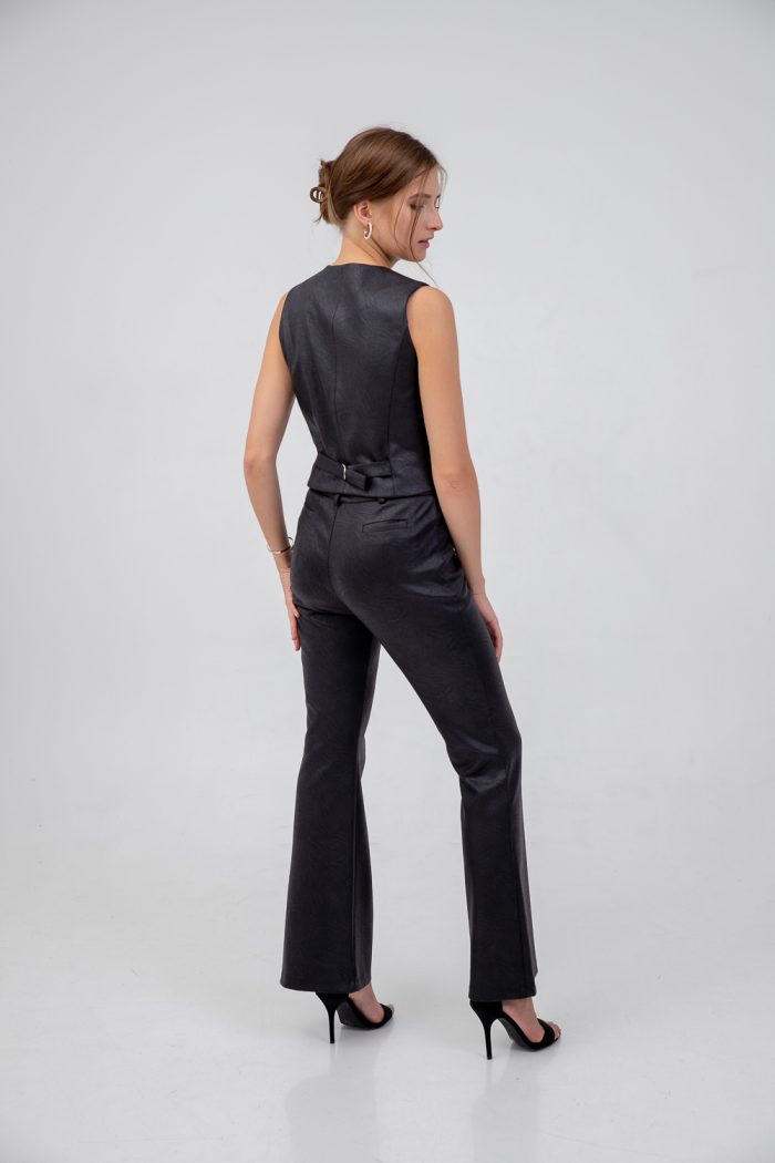 Faux Leather Waistcoat Black side back view Faux Leather Waistcoat Black side back view