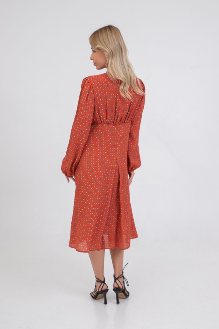 High Neck Pleated Viscose Midi Dress back view High Neck Pleated Viscose Midi Dress back view
