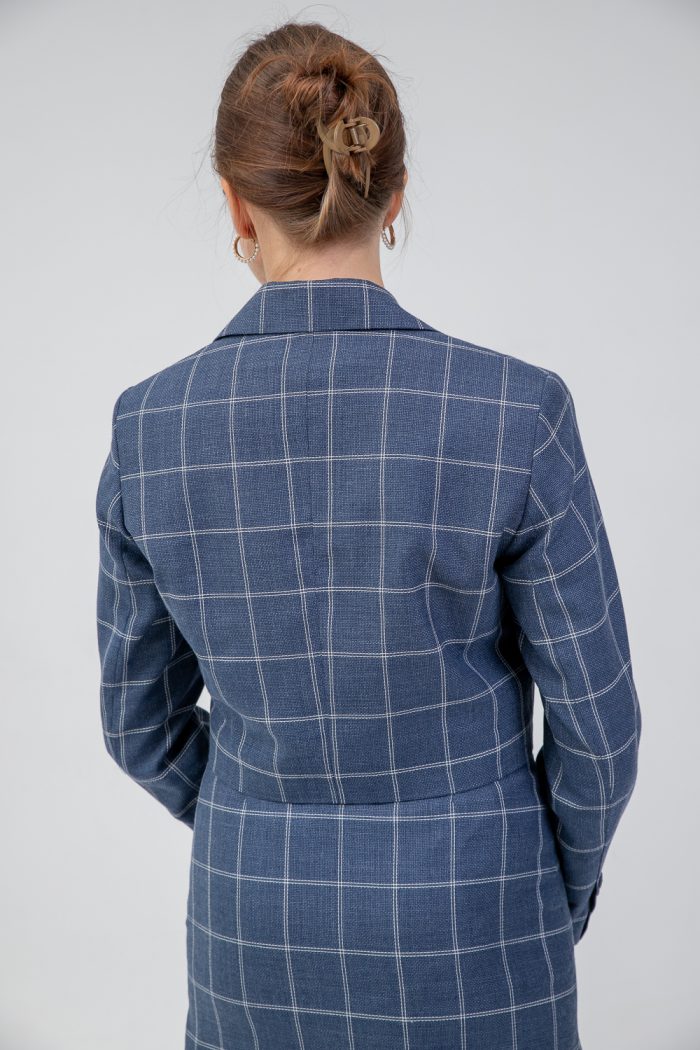 Cropped Checked Wool Blend Blazer back view Cropped Checked Wool Blend Blazer back view