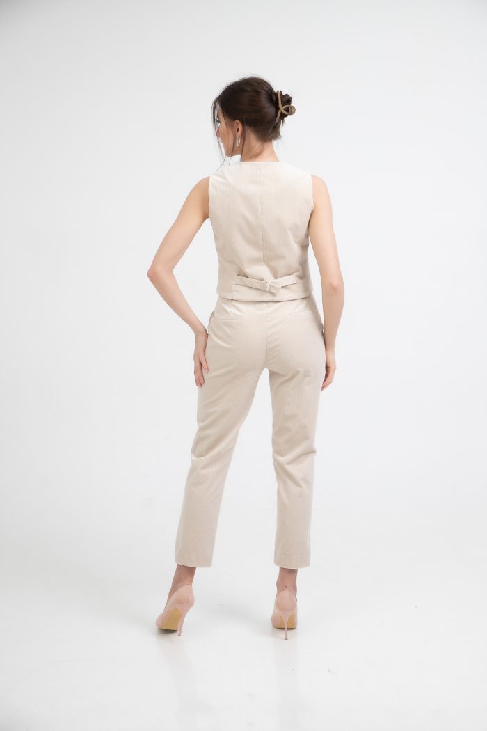 Fitted Cotton Velvet Waistcoat In Light Beige back view Fitted Cotton Velvet Waistcoat In Light Beige back view