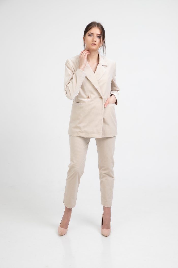 Oversized Double Breasted Cotton Velvet Blazer Light Beige another view Oversized Double Breasted Cotton Velvet Blazer Light Beige another view
