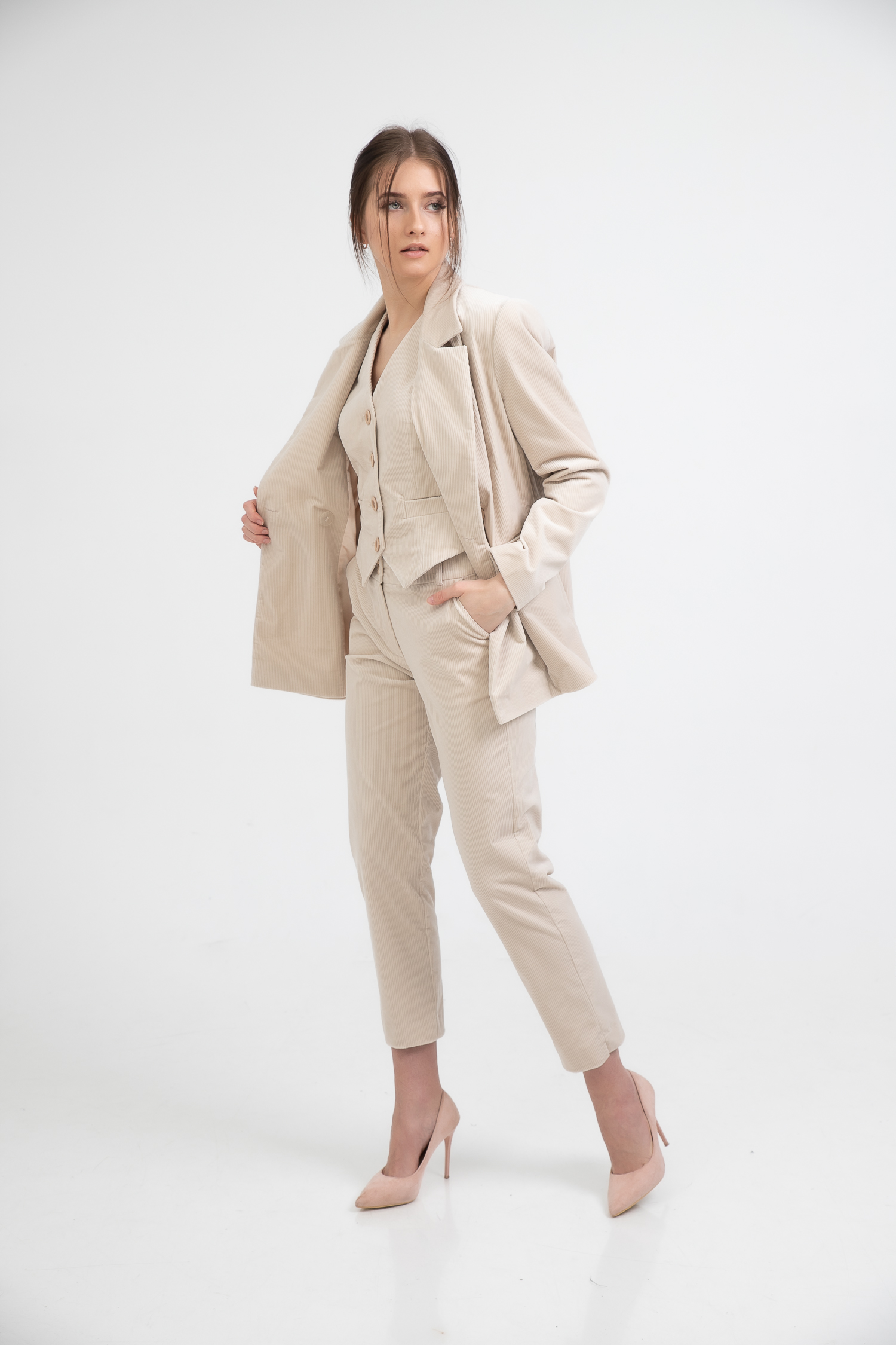 Oversized Double Breasted Cotton Velvet Blazer Light Beige motion view