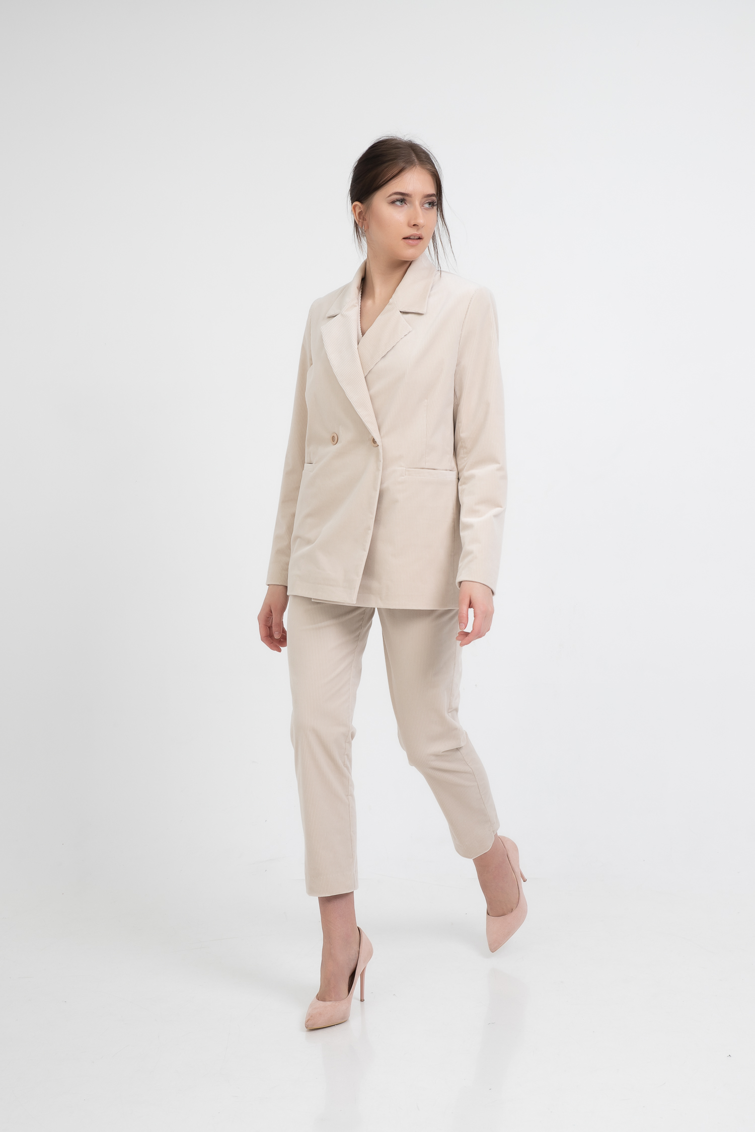 Oversized Double Breasted Cotton Velvet Blazer Light Beige step view