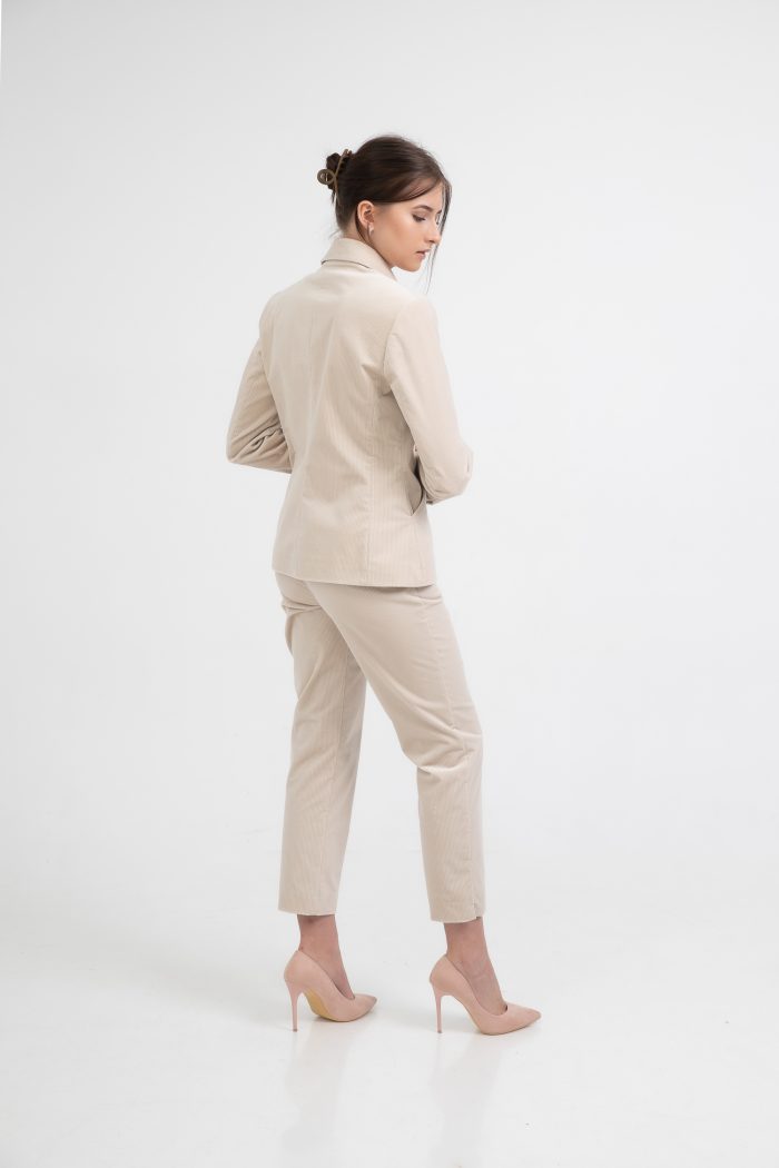 Single Breasted Cotton Velvet Fitted Blazer Light Beige back view Single Breasted Cotton Velvet Fitted Blazer Light Beige back view