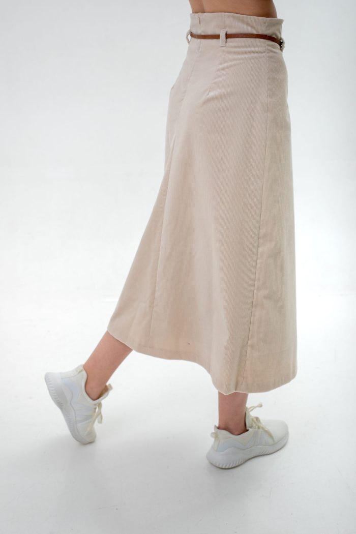 Corduroy High Waist Midi Skirt Light Beige low side view Corduroy High Waist Midi Skirt Light Beige low side view