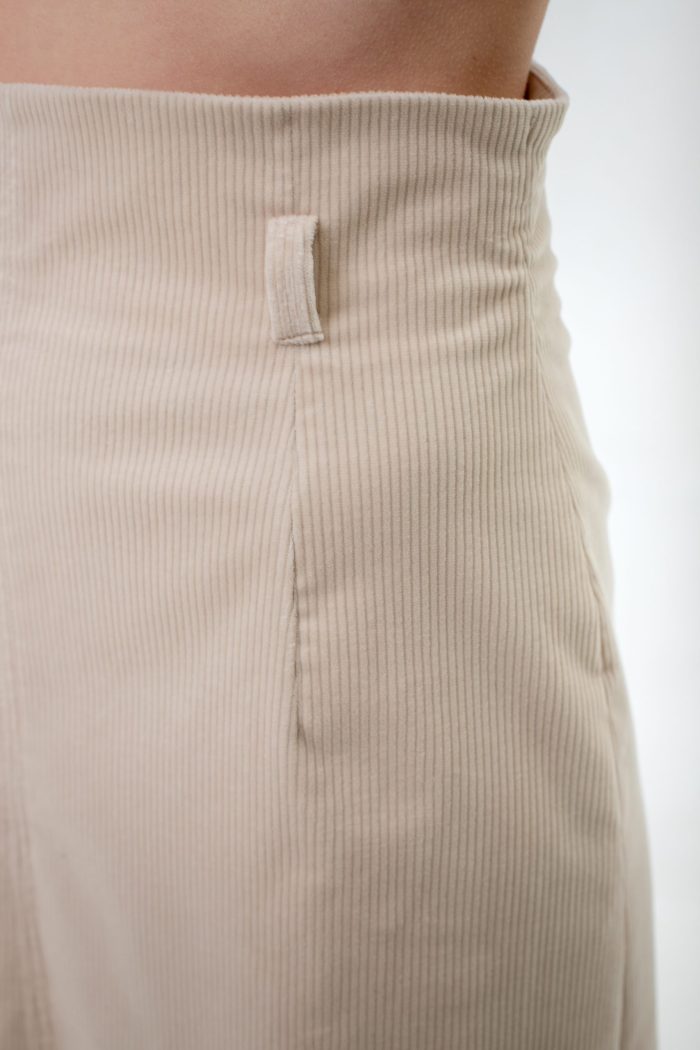 Corduroy High Waist Midi Skirt Light Beige waist view Corduroy High Waist Midi Skirt Light Beige waist view