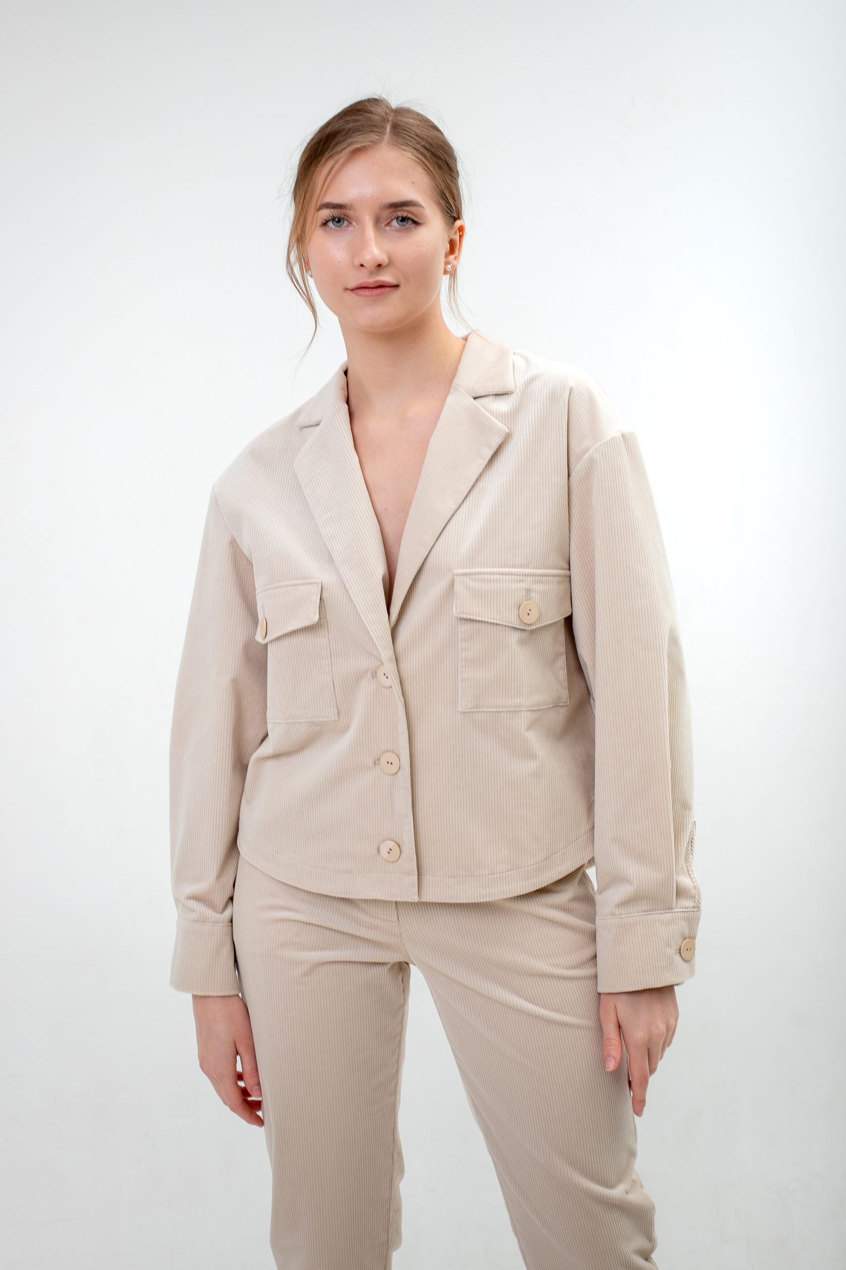 Oversized Corduroy Jacket Light Beige front view