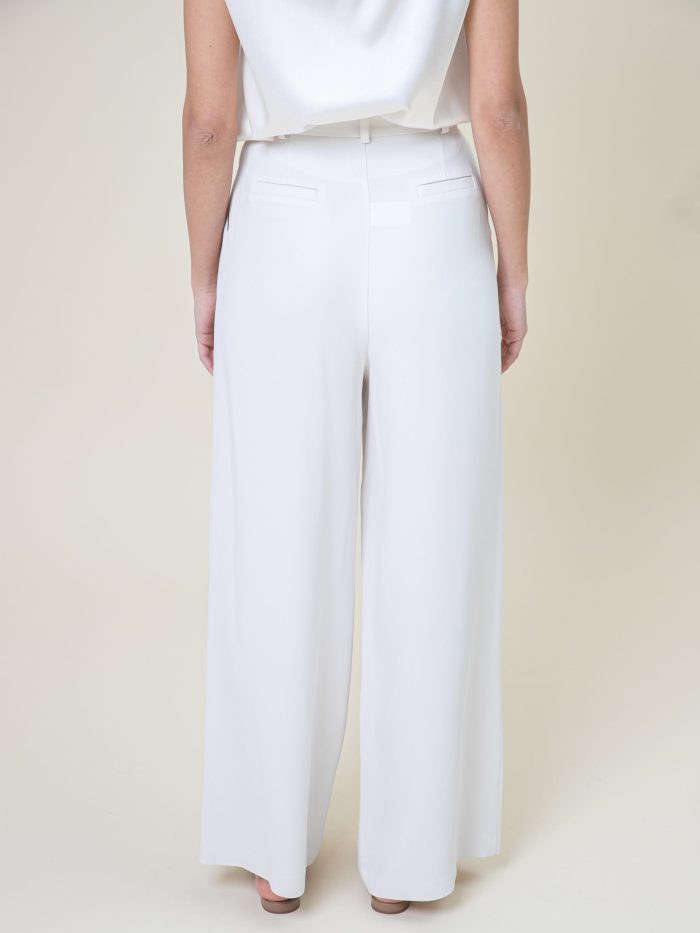 Wide Leg Viscose Trousers Palazzo Off White back low view Wide Leg Viscose Trousers Palazzo Off White back low view
