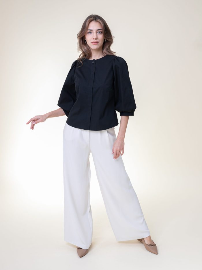 Wide Leg Viscose Trousers Palazzo Off White front view Wide Leg Viscose Trousers Palazzo Off White front view