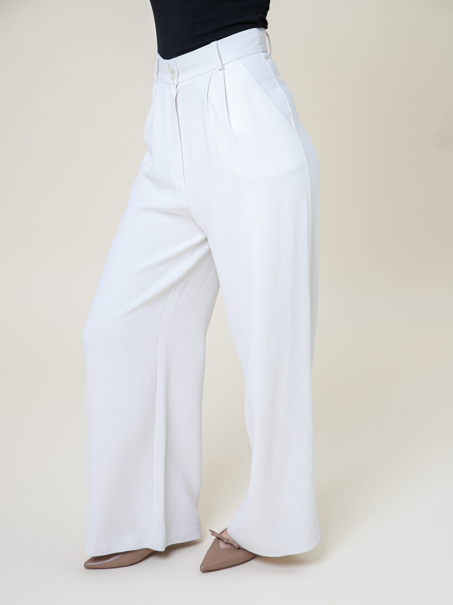 Wide Leg Viscose Trousers Palazzo Off White side low view