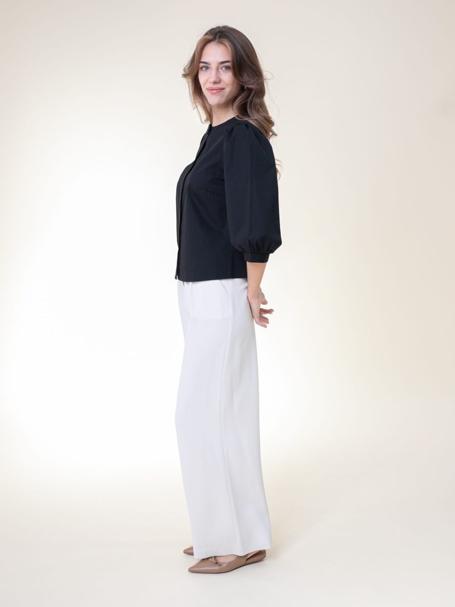 Wide Leg Viscose Trousers Palazzo Off White side view 1